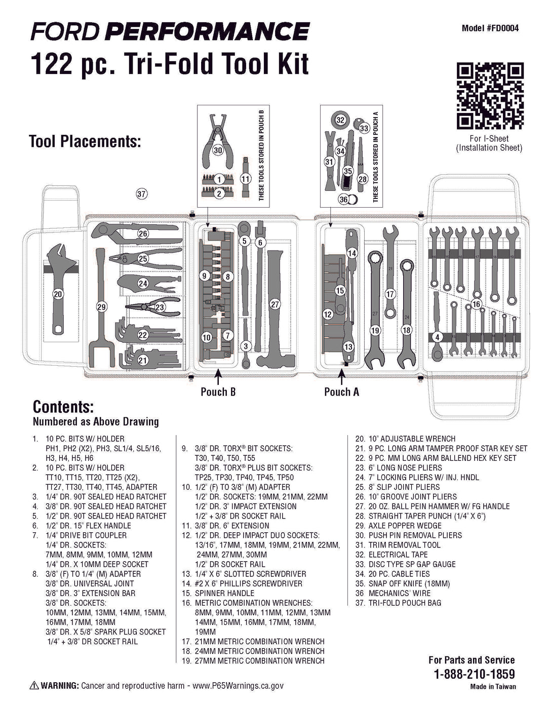 122pc Ford Performance Tri-Fold Tool Kit