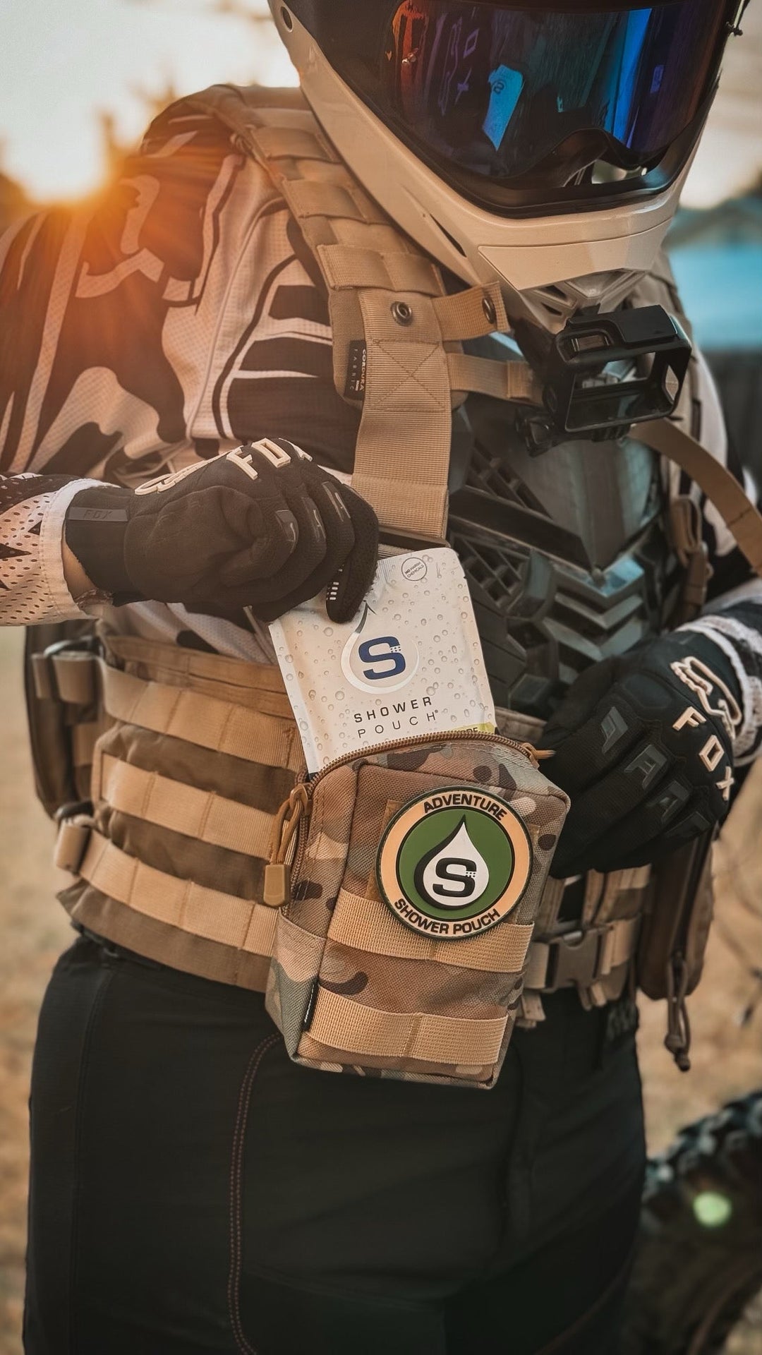 Tactical Molle Zipper Bag + Adventure Sampler Kit: 4 Shower Pouches, 1 Hand Sanitizer (80%), and 1 Deodorant