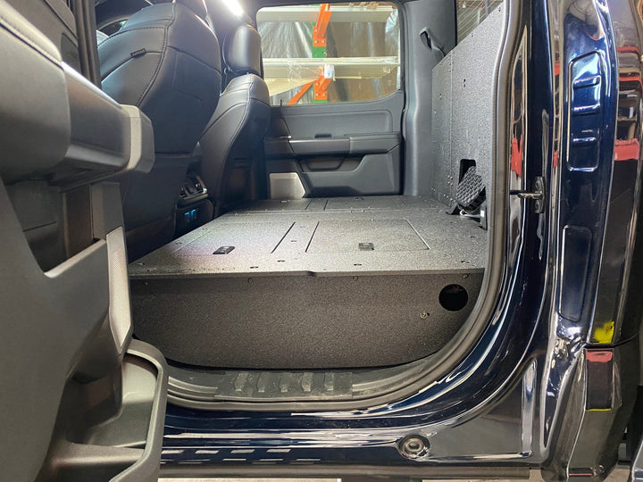 Ford Super Duty Ford - F250-F350 - 2023-Present - 5th Gen. Crew Cab - Second Row Seat Delete Plate System with Factory B&O Subwoofer Center Wall with Exterior Port