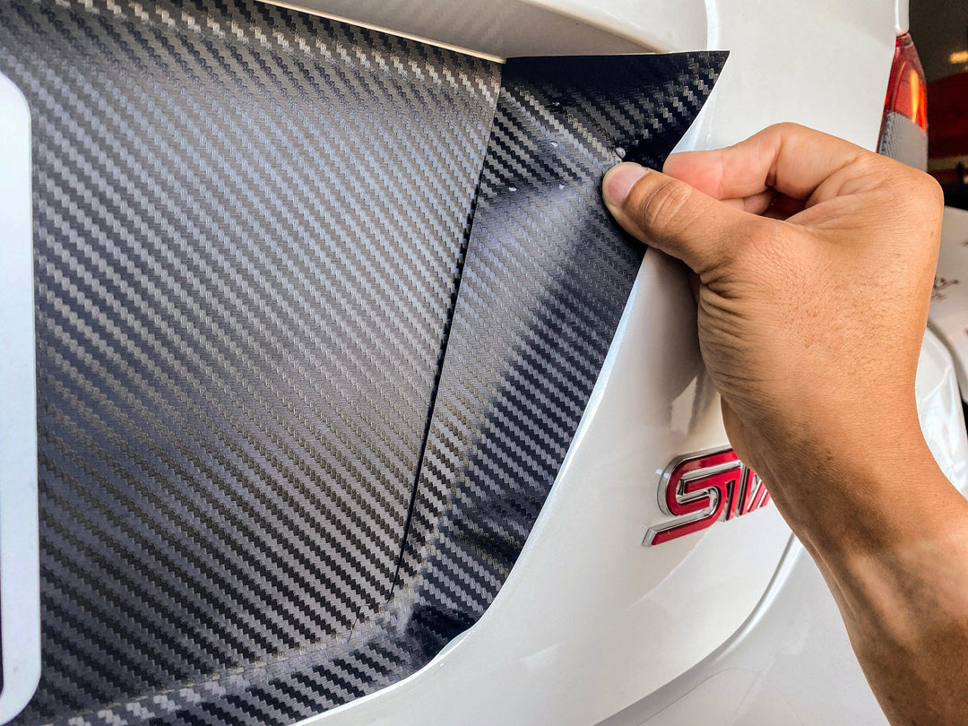 V1 3D Carbon License Plate Panel Black Out Overlays - 2015-2020 Subaru WRX / STI