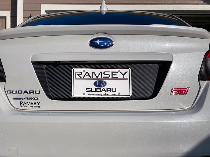 V1 3D Carbon License Plate Panel Black Out Overlays - 2015-2020 Subaru WRX / STI